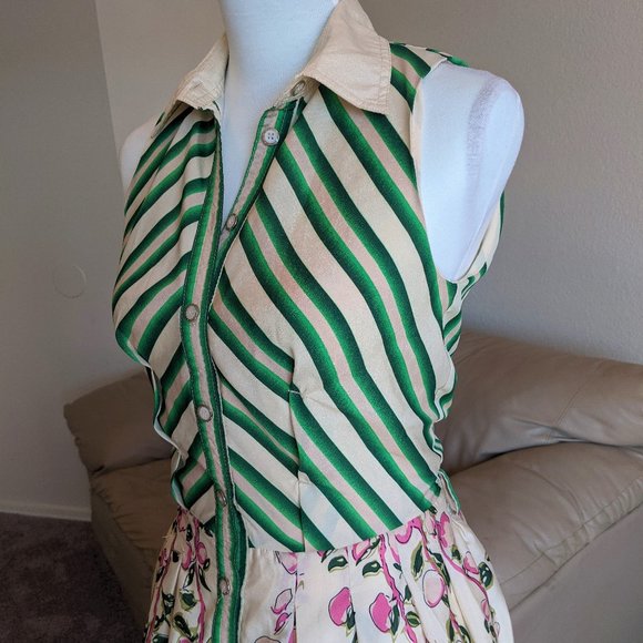 Striped Floral Sleeveless Dress- Size 6 - Picture 5 of 9